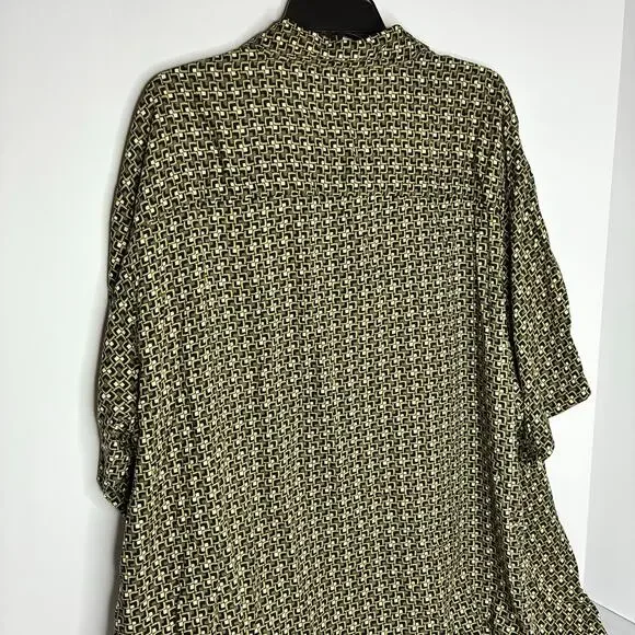 Manhattan Co Men’s Button Geometric Tan Green Casual Shirt Rayon US 3X Vintage - Picture 6 of 9